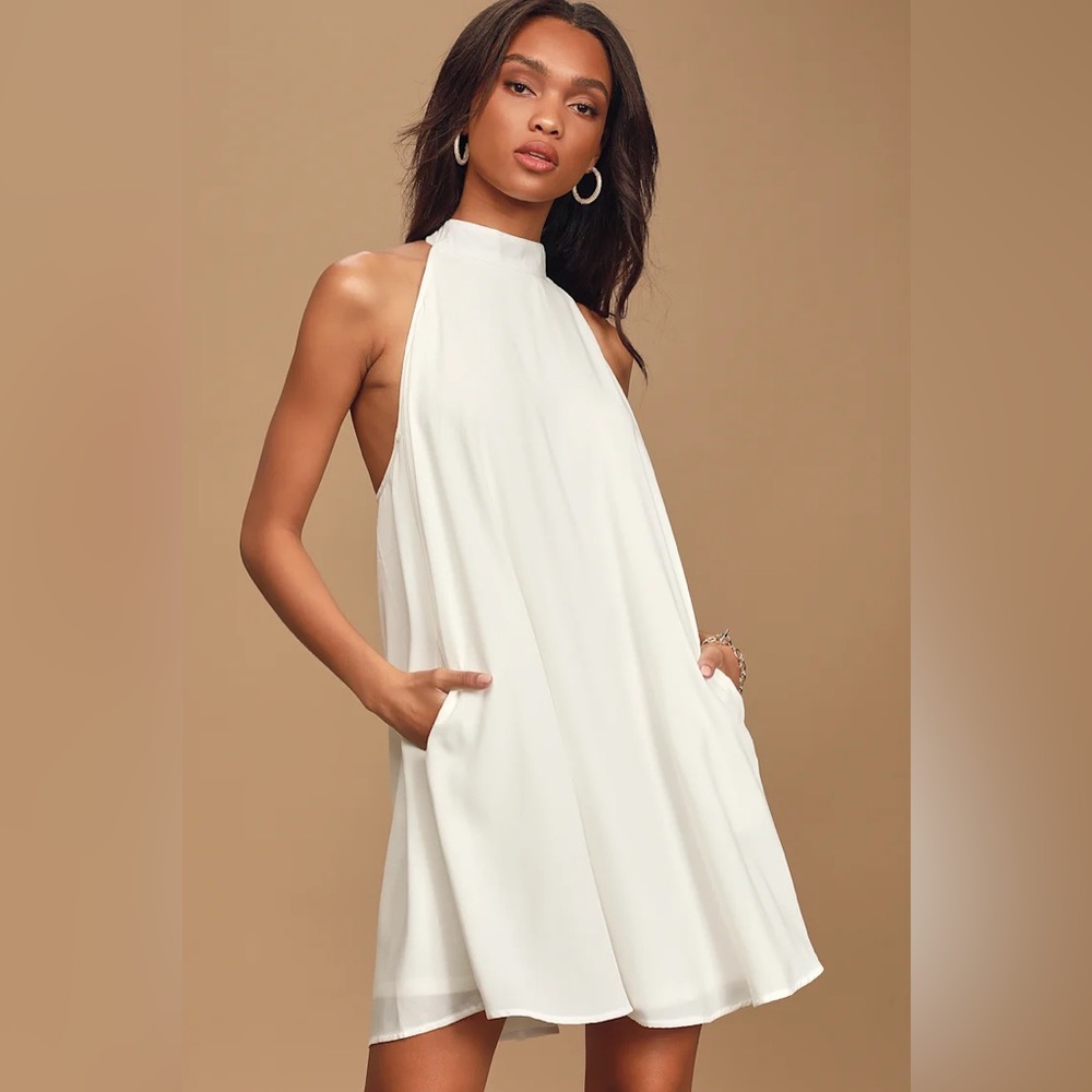 Lulu's White Halter Neck Midi Dress